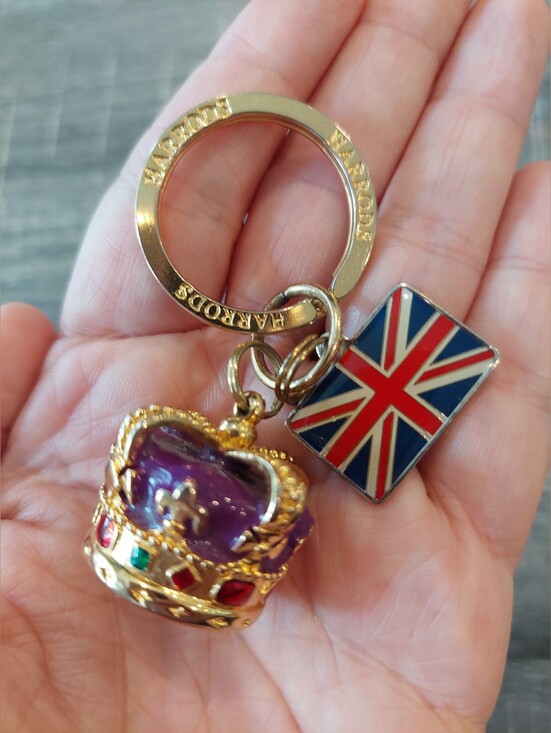 Harrods Accessories - Vintage Harrods Crown & Union Jack Keyring with Purple Enamel Crown